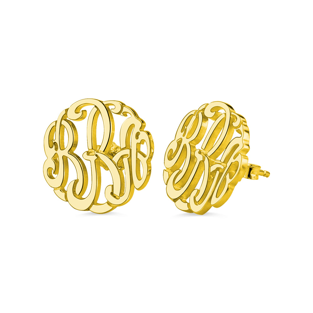 Personalized Silver Hand-painted Monogram Stud Earrings