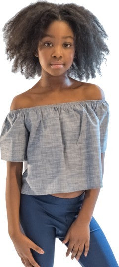 KIDS DENIM OFF THE SHOULDER TOP