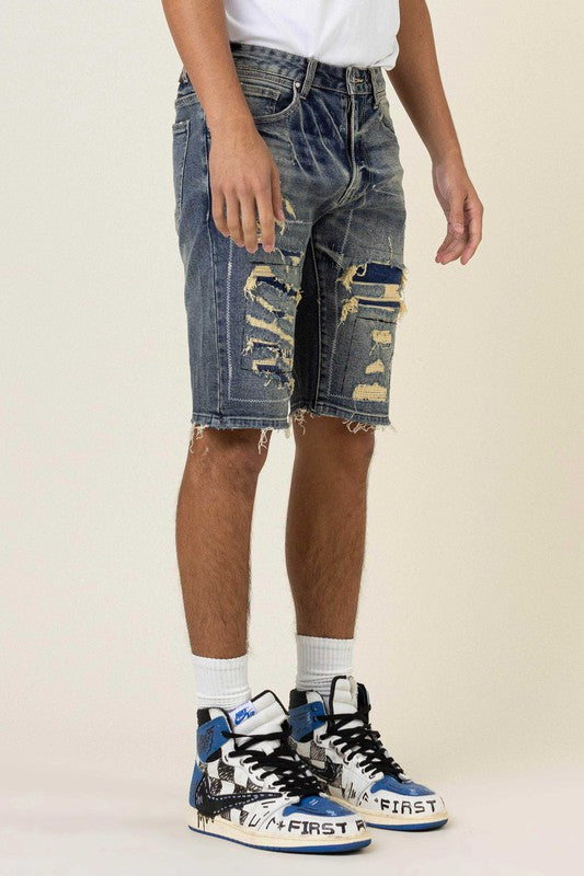 Boro Stitch Heavy Rip 7 Repair Denim Shorts