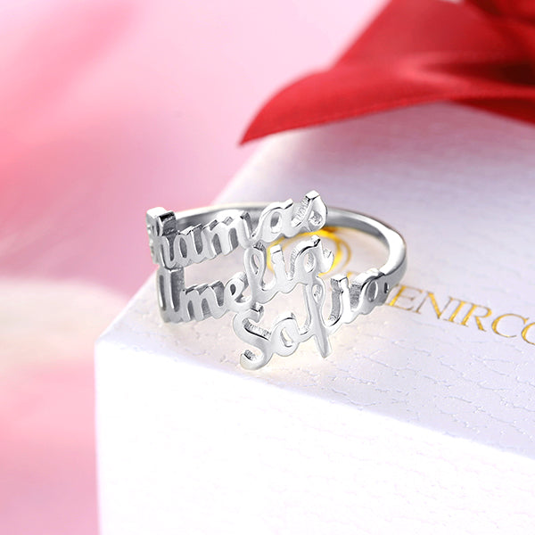 Personalized 3 Names Ring in Silver