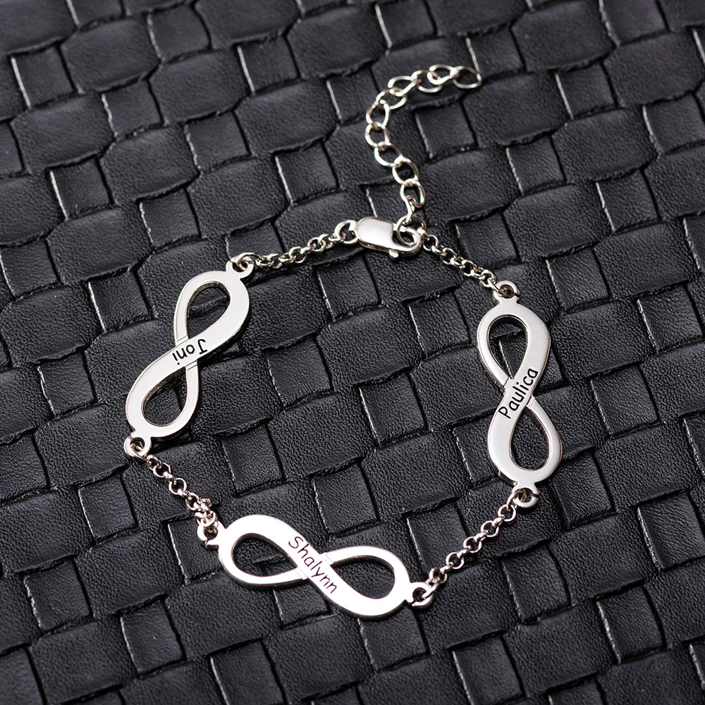 Personalized Triple Infinity Name Bracelet Sterling Silver