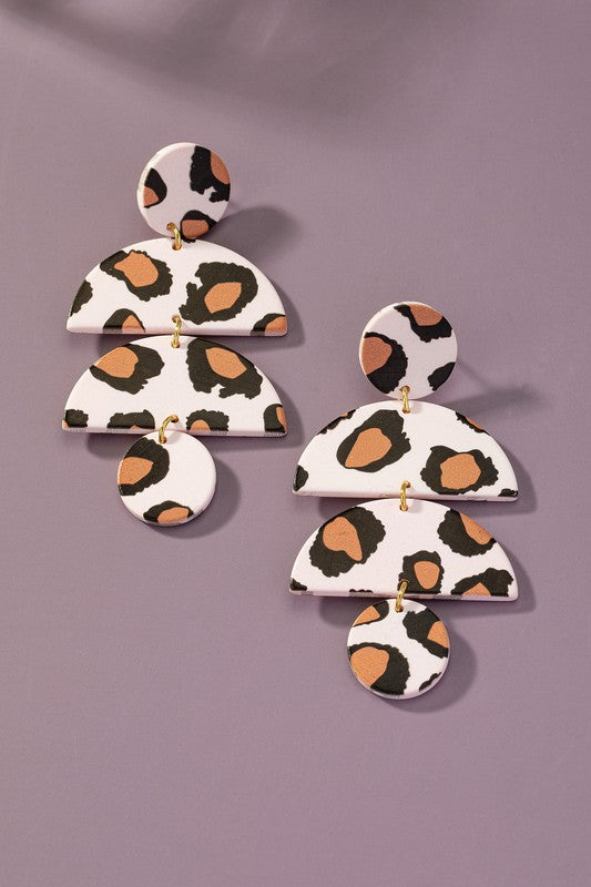 geo shape animal print drop earrings