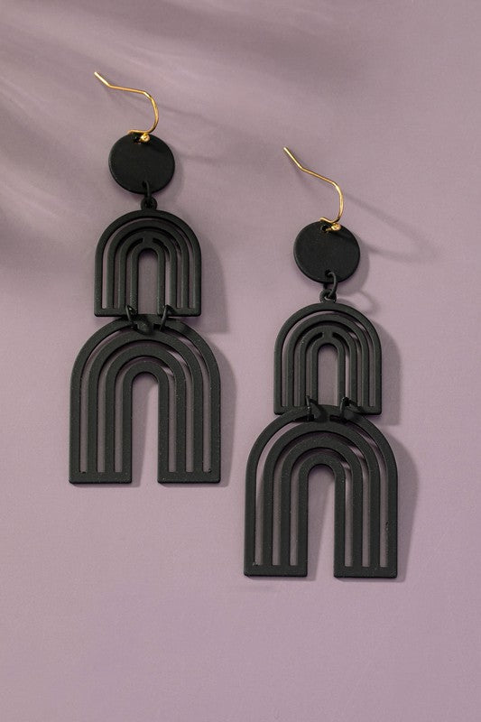 Cutout metal arch drop earrings with color coating