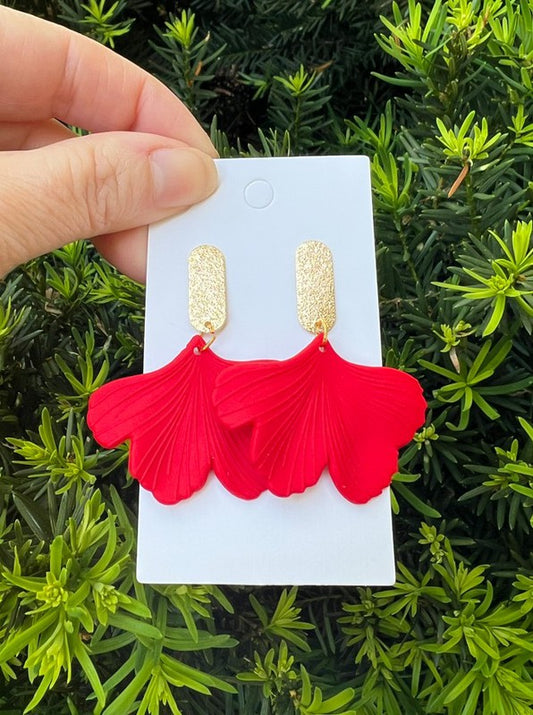 Red Gold Ginkgo Leaf Acrylic Statement Earrings