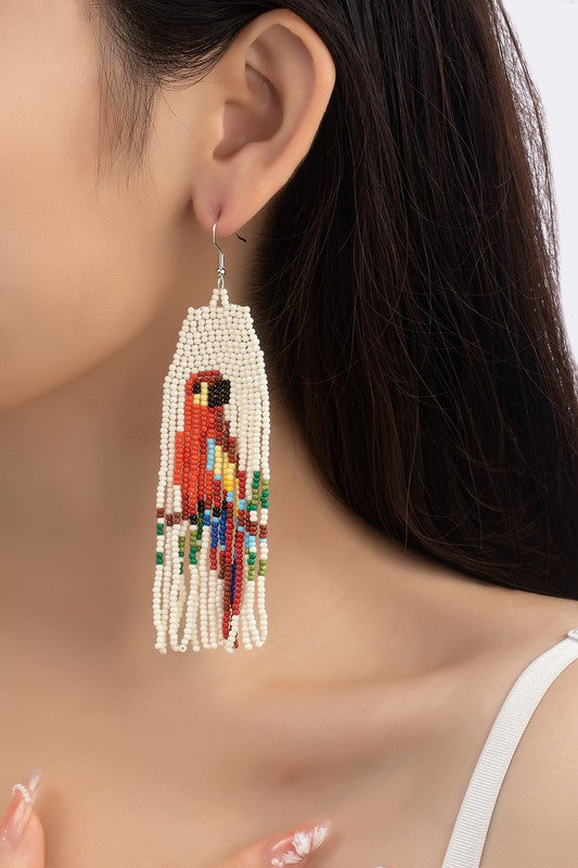 parrot seed bead drop earrings