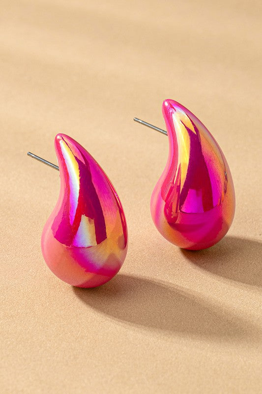 hollow puffy color coating teardrop earrings