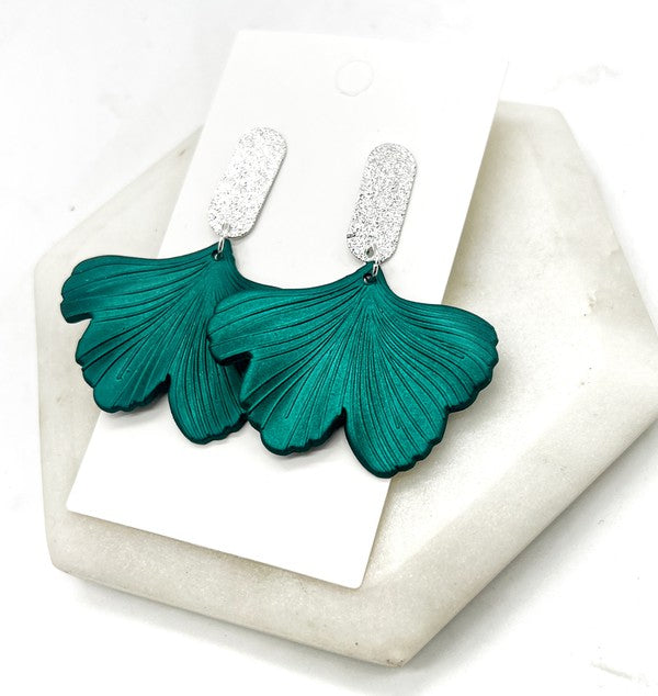 Peacock Blue Ginkgo Leaf Acrylic Earrings