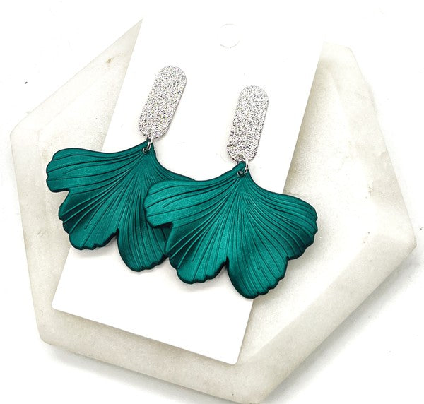 Peacock Blue Ginkgo Leaf Acrylic Earrings