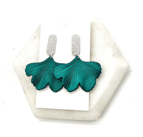 Peacock Blue Ginkgo Leaf Acrylic Earrings