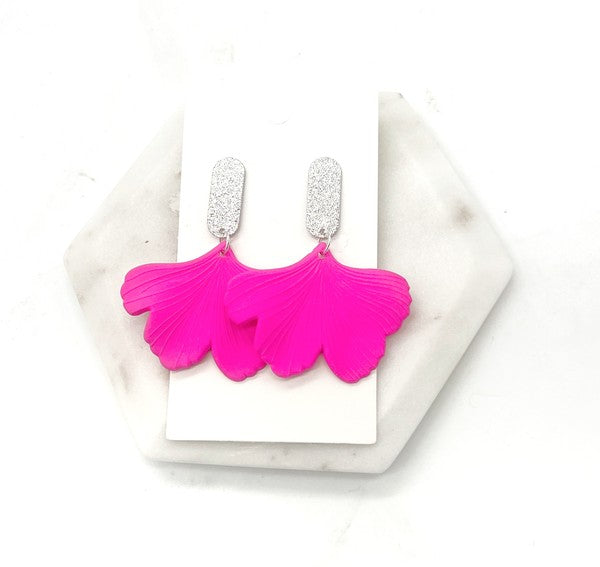 Hot Pink Ginkgo Leaf Acrylic Earrings Valentines