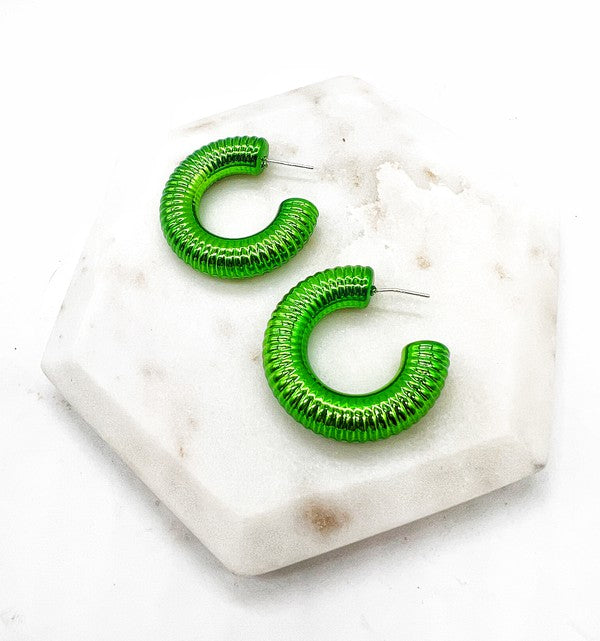 Green Chrome Acrylic Hoop Earrings