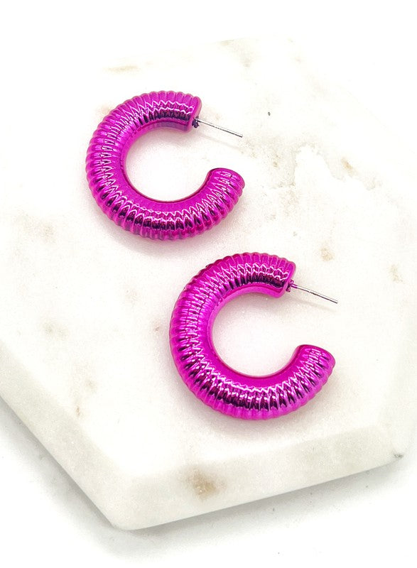 Hot Pink Chrome Acrylic Hoop Earrings