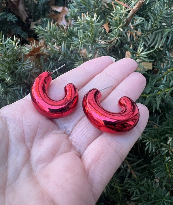 Red Chrome Acrylic Hoop Earrings