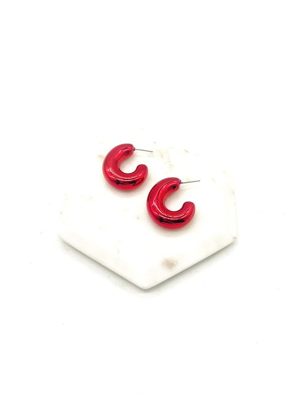 Red Chrome Acrylic Hoop Earrings