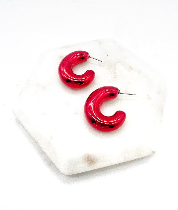 Red Chrome Acrylic Hoop Earrings