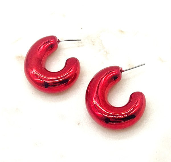 Red Chrome Acrylic Hoop Earrings