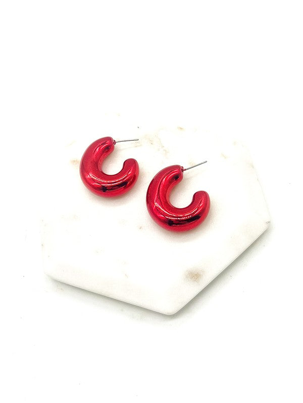 Red Chrome Acrylic Hoop Earrings