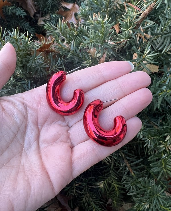 Red Chrome Acrylic Hoop Earrings