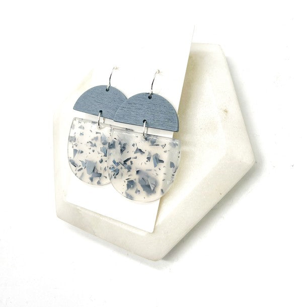 Grey Sparkle Sequin Wood Acrylic Deco Earrings