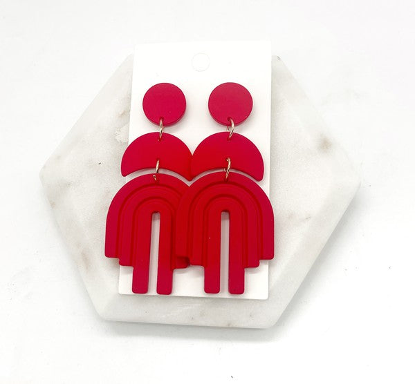 Red Layered Arch Acrylic Earrings Holiday