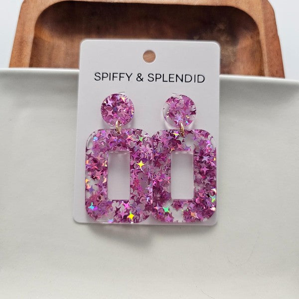 Margot Earrings - Pink Glitter