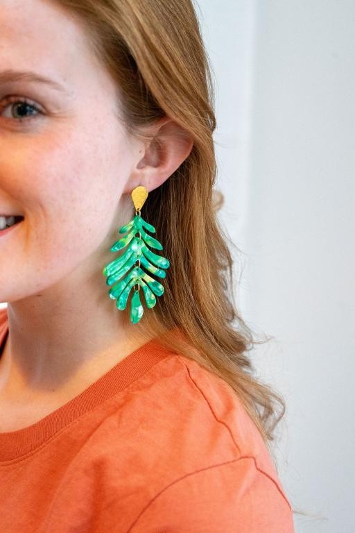 Palm Earrings - Green