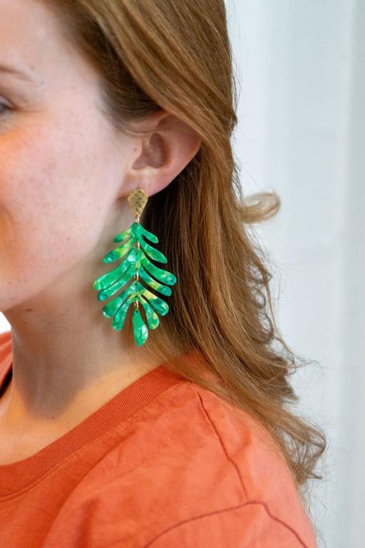 Palm Earrings - Green