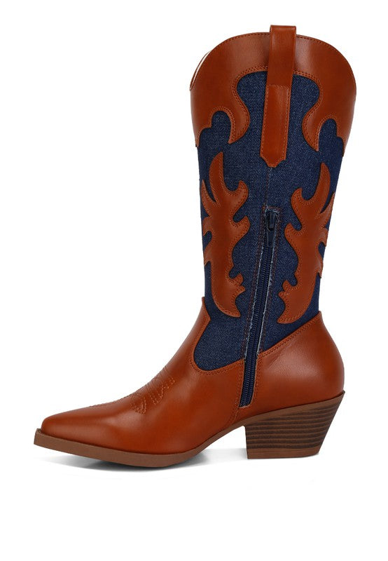 Fallon Faux Leather Patchwork Cowboy Boots