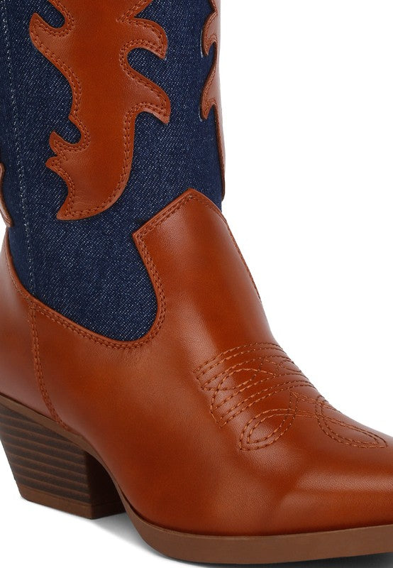 Fallon Faux Leather Patchwork Cowboy Boots