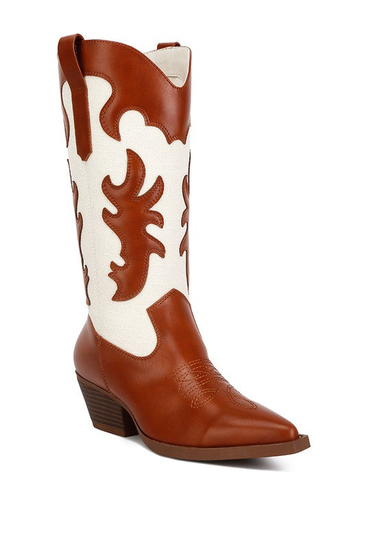 Fallon Faux Leather Patchwork Cowboy Boots